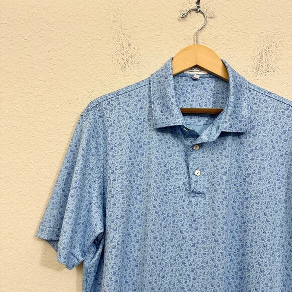 PETER MILLAR Summer Comfort Polo Shirt Light Blue Skull Print Golf Preppy - Picture 3 of 8